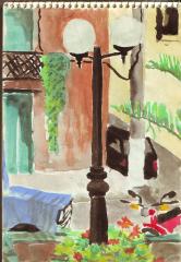 Malerei: Blick vom Cafe am Busplatz 1996